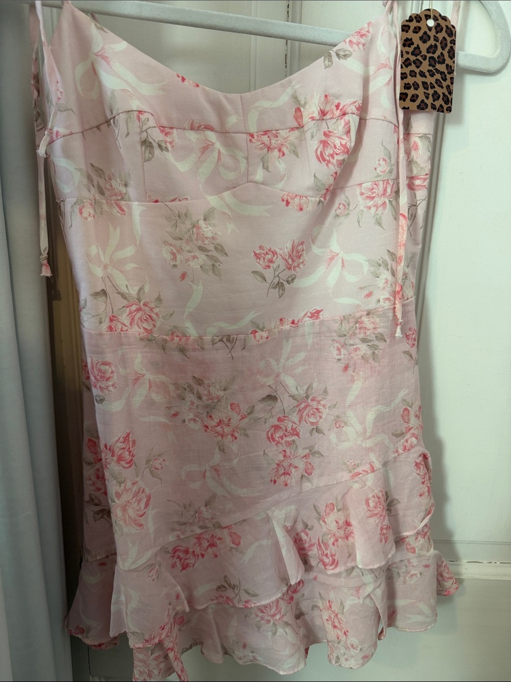 New Floral Pink Ruffle Mini Dress - Women's